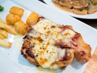 Chicken steak with becon and cheddar
