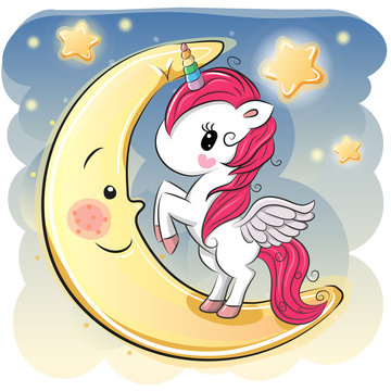 Cartoon Unicorn girl on the moon