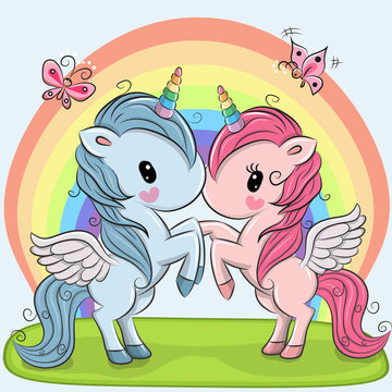 Cute Unicorns on a rainbow background