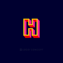 H monogram. H letter. 3D colorful logo on the dark  background.