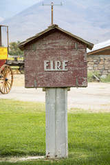 A vintage fire hose box in a California ghost town 