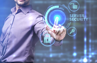 The concept of business, technology, the Internet and the network. A young entrepreneur working on a virtual screen of the future and sees the inscription: Server security