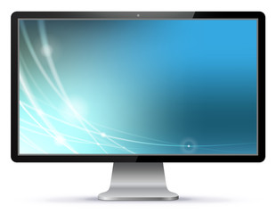 Fototapeta premium Computer Monitor Vector Illustration With Blue Technology Screen. 