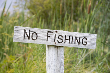 Wooden no fishing sign 