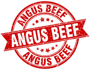 angus beef round grunge ribbon stamp