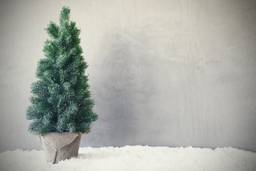 Christmas Tree, Snow, Gray Background, Copy Space