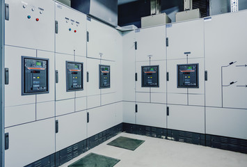 Low voltage switchgear at power plant. Electrical switchgear. Industrial electrical switch panel of power plant