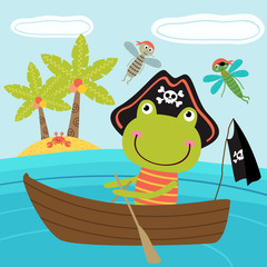 Obraz premium frog pirate in the boat - vector illustration, eps 