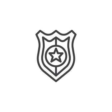 Police badge line icon, outline vector sign, linear style pictogram isolated on white. Symbol, logo illustration. Editable stroke