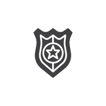 Police badge icon vector, filled flat sign, solid pictogram isolated on white. Symbol, logo illustration.