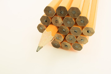 Yellow Pencils Bundle Standing out in a Crowd
