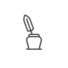 Writing tool line icon, outline vector sign, linear style pictogram isolated on white. Feather pen in inkwell symbol, logo illustration. Editable stroke