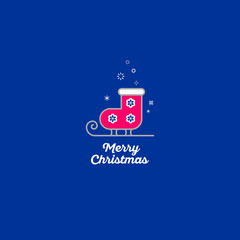 Fototapeta premium Merry Christmas. Red skates and snowflakes in the blue background.