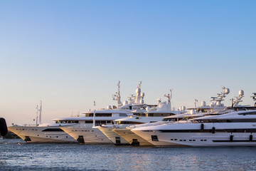 Luxury, rich Yachts moored in a harbor of Porto Cervo