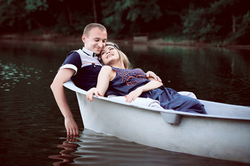 happy guy and girl on nature