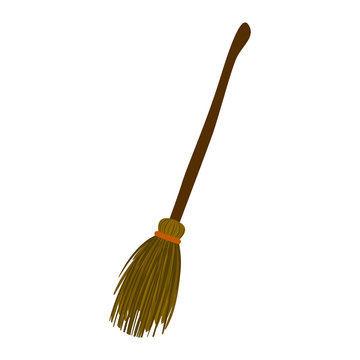 Witch broom, colorful scary Halloween illustration. Vector