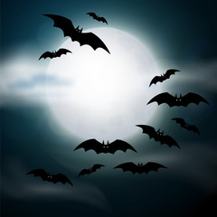 Fototapeta premium Night cemetery, crosses, tombstones and graves. Colorful scary Halloween illustration. Vector