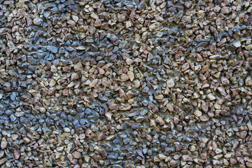 Background or backdrop of colored small pebbles. Texture of small stones.