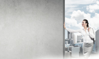 Woman and concrete empty banner