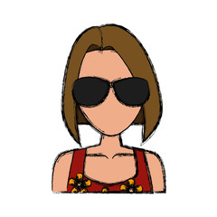 Young woman with sunglasses cartoon icon vector illustration graphic design