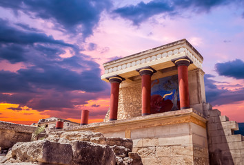 Palais de Knossos, île de Crète, Grèce. Détail des ruines antiques du célèbre palais minoen de Knossos.