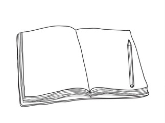 Notebook and pencils hand drawn line art vector illustration