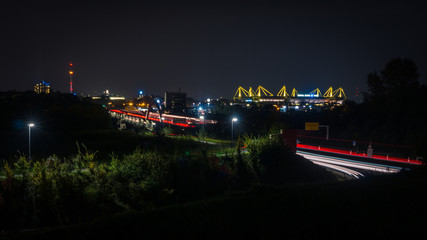Dortmund Skyline mit Stadion bei nacht - obrazy, fototapety, plakaty