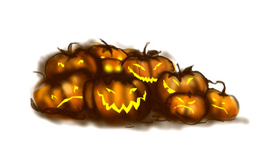 Illustration to Halloween with horror pumpkins on white background. Print on T-shirts, bags, stickers or Halloween cards. Halloween collection.