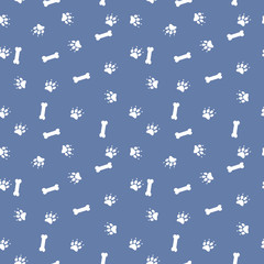 Vector seamless pattern with cat and bone footprints. Can be used for wallpaper, web page background, surface textures.