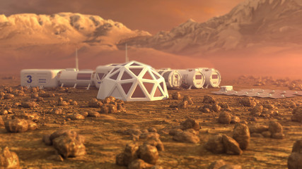 Mars planet satellite station orbit base martian colony space landscape. Elements of this image furnished by NASA. © unlimit3d