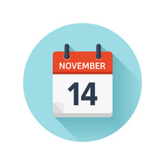November 14. Vector flat daily calendar icon. Date and time, day, month 2018. Holiday. Season.