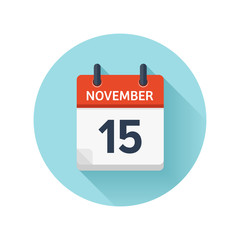 November 15. Vector flat daily calendar icon. Date and time, day, month 2018. Holiday. Season.
