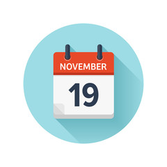 November 19. Vector flat daily calendar icon. Date and time, day, month 2018. Holiday. Season.
