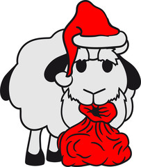 weihnachtsmann nikolaus winter weihnachten santa claus geschenke sack lamm baby lustig klein süß niedlich comic cartoon schaf ziege wolle bauer bock müde cool