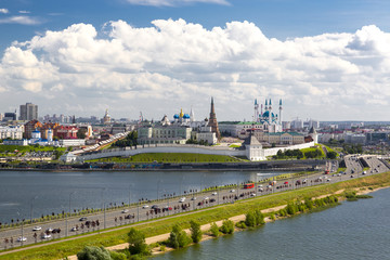 Obraz premium Panorama of the Kazan Kremlin, view from the street of the Decembrists. Kazan, the Republic of Tatarstan, Russia