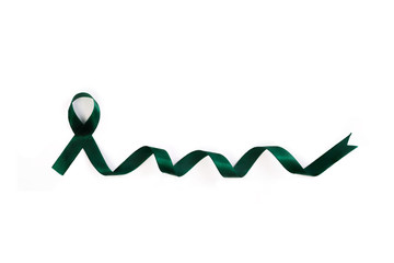 green teal bow ribbon on white background. Mitochondrial diseases and kidney cancer concept