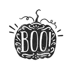 Halloween lettering. Pumpkin silhouette. Vector hand drawn illustration