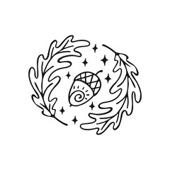 1554475 Round composition with hand drawn acorn and oaks leaves.