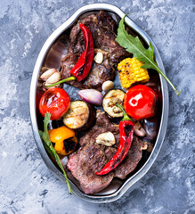 Grilled meat and vegetables