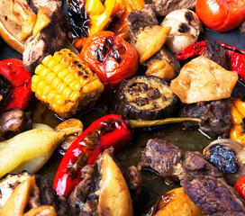 Grilled meat and vegetables