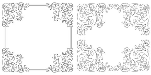 Set of vintage border frame engraving with retro ornament pattern in antique baroque style decorative design. Vector
