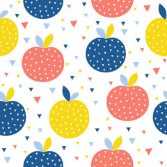 Abstract apple seamless pattern background. Childish handmade craft for design card, cafe menu, wallpaper, gift album, scrapbook, holiday wrapping paper, baby nappy, bag print, t shirt etc.