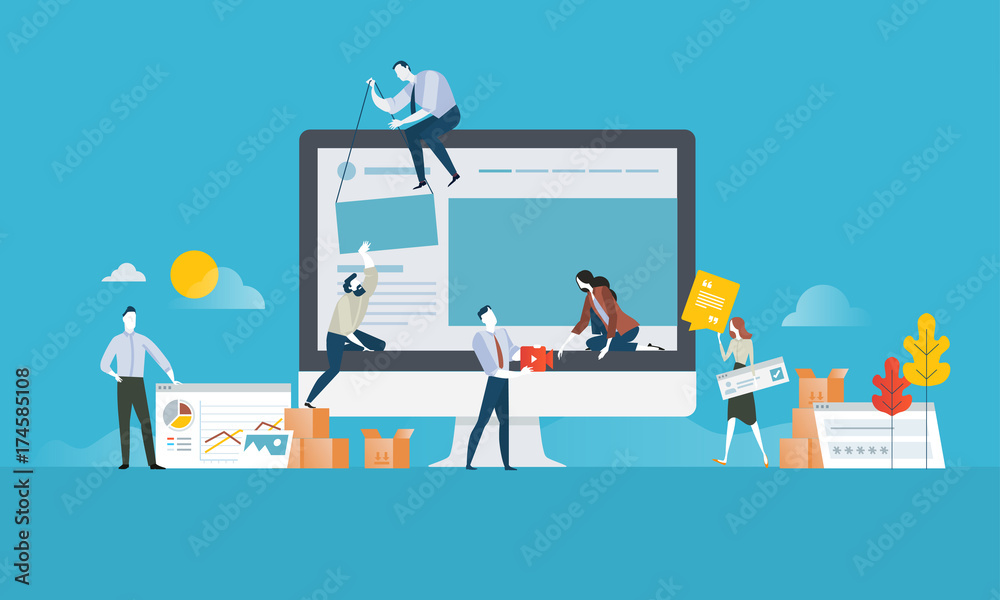 Wall mural web design. flat design concept for website and app design and development. vector illustration conc