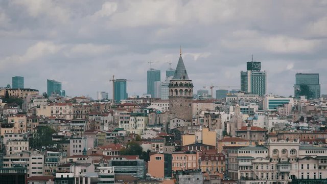 Galata Tower And Apartments From Beyoglu District, Istanbul, Turkey