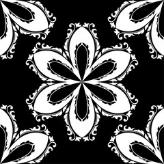 White floral seamless pattern on black background