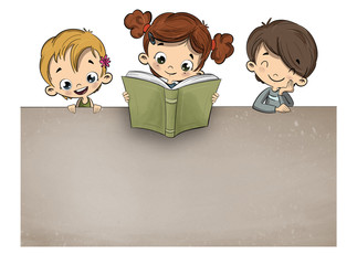Niños leyendo un libro con fondo de textura
