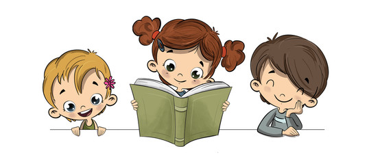 Grupo de niños leyendo