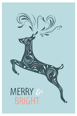 Christmas Card design. Merry and bright. Hand drawn vector illustration.