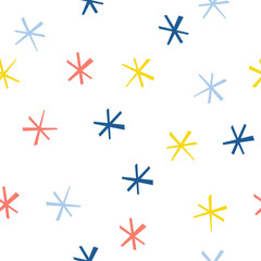 Abstract snowflake seamless pattern background. Childish handmade craft for design card, cafe menu, wallpaper, gift album, scrapbook, holiday wrapping paper, baby nappy, bag print, t shirt etc.