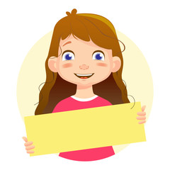 Girl holding blank poster-smile